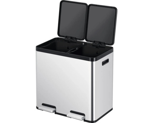 Abfalleimer aus Edelstahl mit zwei Fächern und Fußpedal