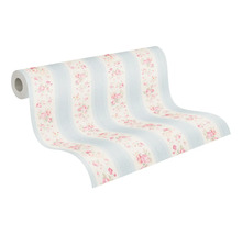 Tapetenrolle mit Blumenmuster und Streifen