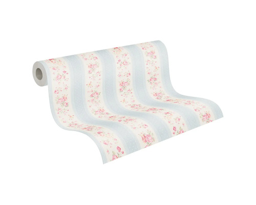 Tapetenrolle mit Blumenmuster und Streifen