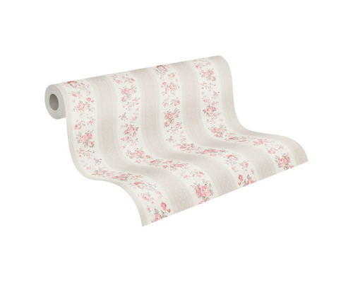 Tapetenrolle mit Rosenmuster und Streifen