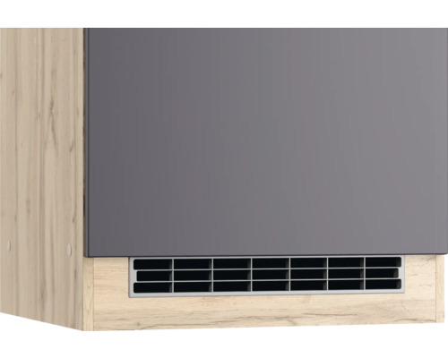 Hängeschrank mit grauer Tür und Holzoptik