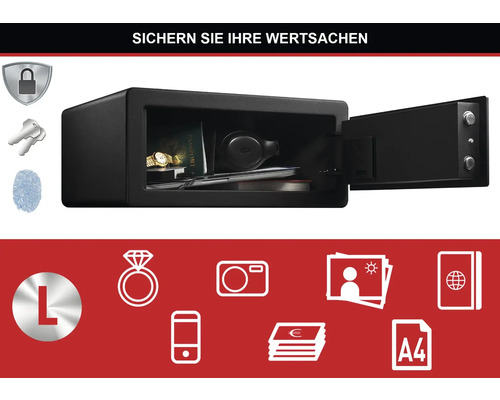 Offener Möbeltresor mit Wertgegenständen