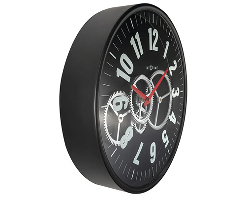 Nextime Wanduhr mit Zahnrädern und rotem Zeiger