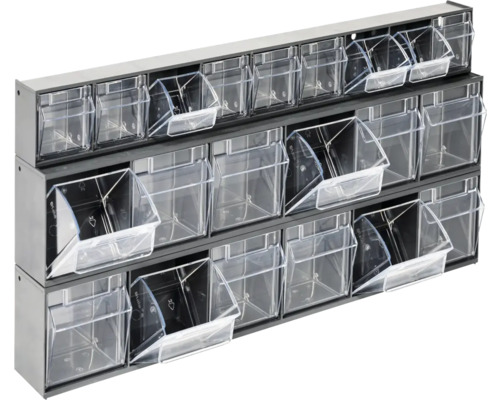 Aufbewahrungssystem mit transparenten Schubladen zur Werkzeugsortierung