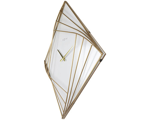 Wanduhr mit abstrakten, goldenen Metallstreben und Zeitanzeige