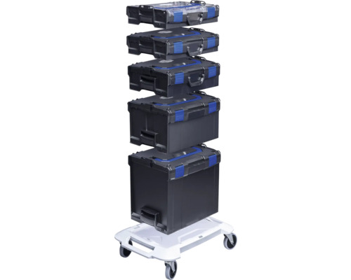 Stapelbare Werkzeugkoffer und Rollbrett zur Aufbewahrung und zum Transport