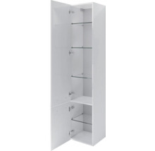 Offener, weißer Hochschrank mit Glasböden