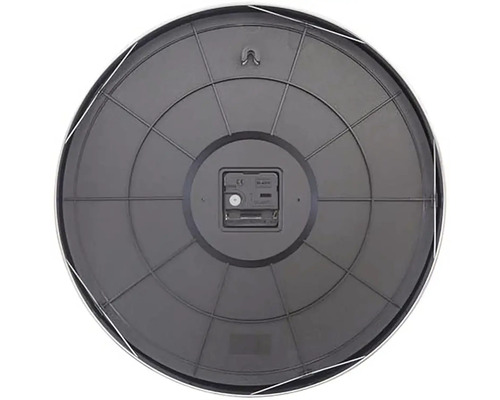 Rückseite einer runden Wanduhr