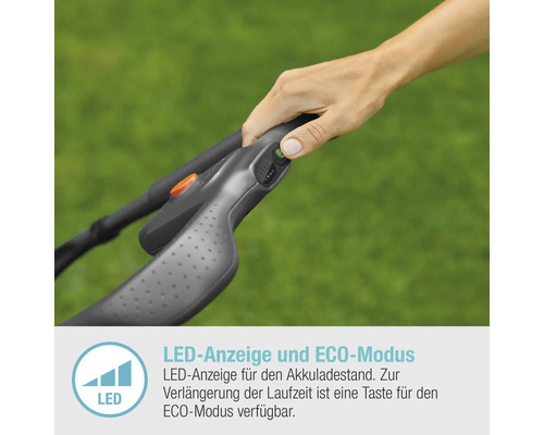 Griff eines Rasenmähers mit LED-Anzeige und Eco-Modus