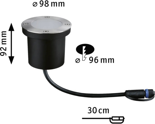 Bodeneinbaustrahler mit Abmessungsangaben