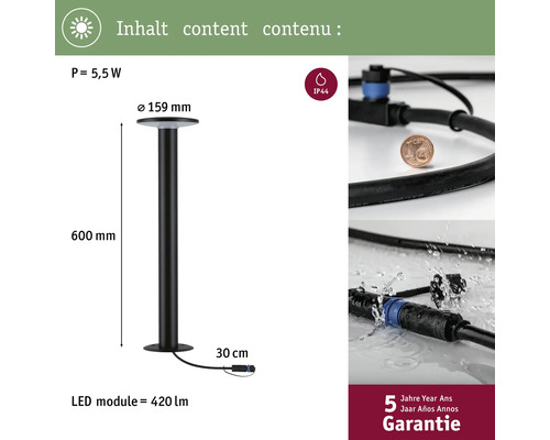 Gartenleuchte mit LED Modul, 5,5 Watt, 420 Lumen, 600 Millimeter hoch und IP44 Schutz