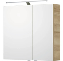 Badmöbel-Set Pelipal Sunline 114 BxHxT 82 x 200 x 46 cm Frontfarbe eiche riviera Badmöbelset 3-teilig mit Waschtisch Keramik weiß und Waschtischunterschrank Spiegelschrank mit LED-Beleuchtung