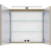 Badmöbel-Set Pelipal Sunline 114 BxHxT 82 x 200 x 46 cm Frontfarbe eiche riviera Badmöbelset 3-teilig mit Waschtisch Keramik weiß und Waschtischunterschrank Spiegelschrank mit LED-Beleuchtung
