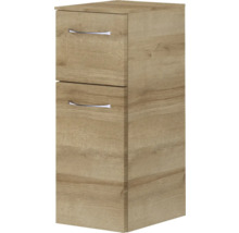 Holzfarbener Badschrank mit zwei Schubladen und Griffen