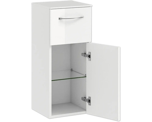 Weißer Hängeschrank mit Schublade, Tür und Glasboden