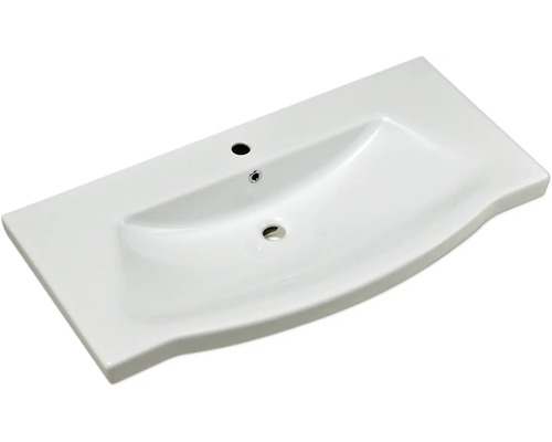 Weißes Aufsatzwaschbecken mit Hahnloch und Überlauf