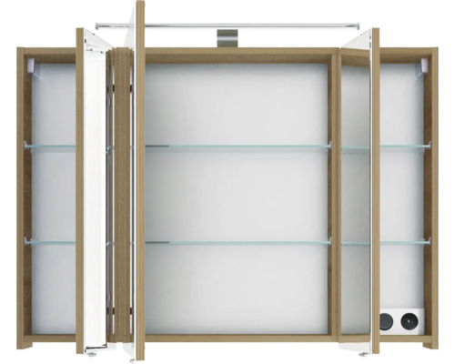 Spiegelschrank mit Glasablagen und Steckdosen