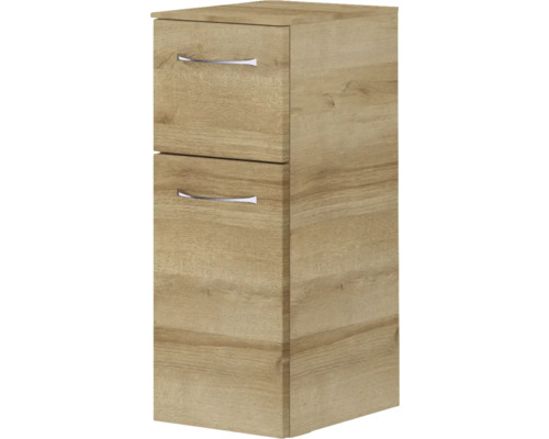 Hochschrank aus Holz mit zwei Schubladen und Griffen