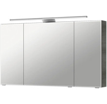 Badmöbel-Set Pelipal Sunline 114 BxHxT 122 x 200 x 51,5 cm Frontfarbe graphit struktur quer Badmöbelset 3-teilig mit Waschtisch Keramik weiß und Waschtischunterschrank Spiegelschrank mit LED-Beleuchtung