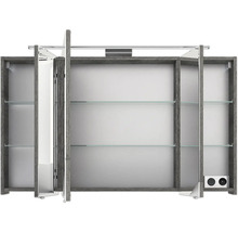 Badmöbel-Set Pelipal Sunline 114 BxHxT 122 x 200 x 51,5 cm Frontfarbe graphit struktur quer Badmöbelset 3-teilig mit Waschtisch Keramik weiß und Waschtischunterschrank Spiegelschrank mit LED-Beleuchtung