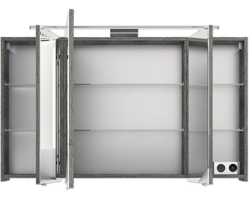 Spiegelschrank mit offenen Türen und Glasablagen