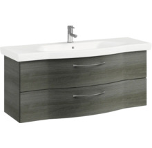 Badmöbel-Set Pelipal Sunline 114 BxHxT 122 x 200 x 51,5 cm Frontfarbe graphit struktur quer Badmöbelset 3-teilig mit Waschtisch Keramik weiß und Waschtischunterschrank Spiegelschrank mit LED-Beleuchtung