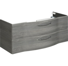 Badmöbel-Set Pelipal Sunline 114 BxHxT 122 x 200 x 51,5 cm Frontfarbe graphit struktur quer Badmöbelset 3-teilig mit Waschtisch Keramik weiß und Waschtischunterschrank Spiegelschrank mit LED-Beleuchtung
