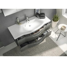 Badmöbel-Set Pelipal Sunline 114 BxHxT 122 x 200 x 51,5 cm Frontfarbe graphit struktur quer Badmöbelset 3-teilig mit Waschtisch Keramik weiß und Waschtischunterschrank Spiegelschrank mit LED-Beleuchtung