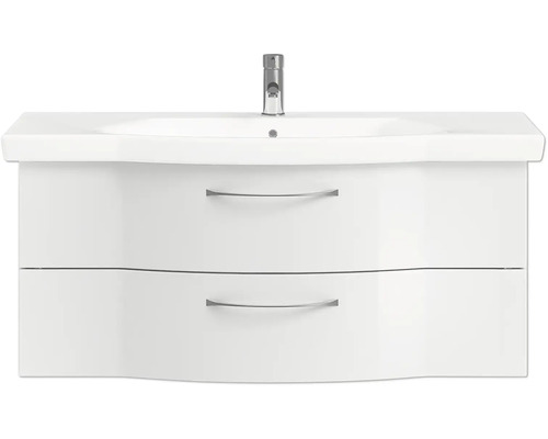 Weißer Waschtischunterschrank mit zwei Schubladen und Waschbecken