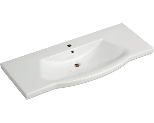 Waschtisch aus Keramik mit Hahnloch und Überlauf