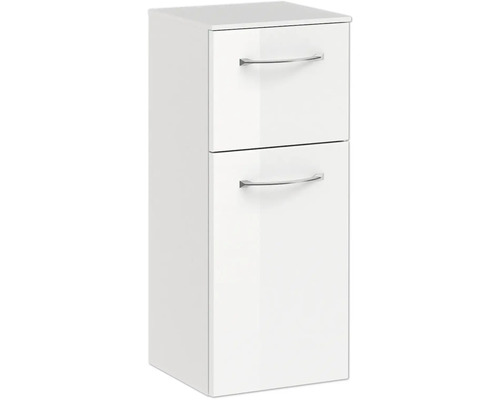 Weißer Hängeschrank mit zwei Schubladen und Griffen