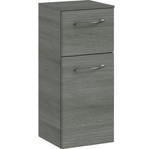 Grauer Badezimmer Hochschrank mit zwei Schubladen und Griffen.