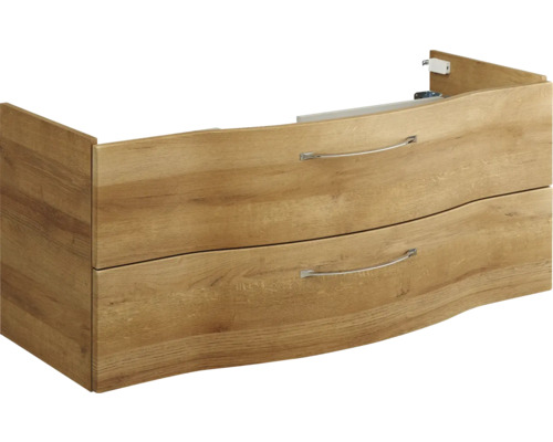 Waschtischunterschrank aus Holz mit zwei Schubladen und Griffen