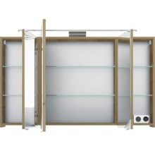 Badmöbel-Set Pelipal Sunline 114 BxHxT 182 x 200 x 51,5 cm Frontfarbe eiche riviera Badmöbelset 5-teilig und mehr mit Waschtisch Keramik weiß und Waschtischunterschrank Spiegelschrank mit LED-Beleuchtung Unterschrank Wandschrank