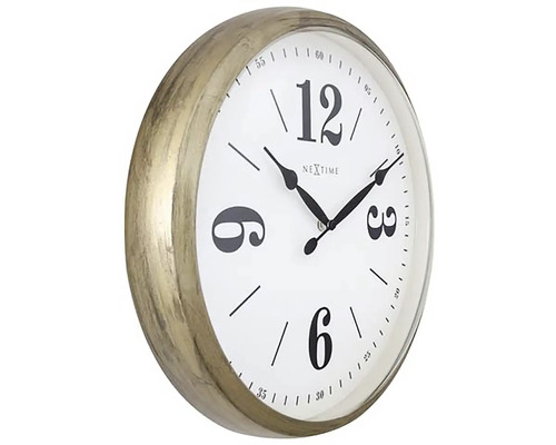 Nextime Wanduhr mit goldfarbenem Rahmen und Ziffernblatt