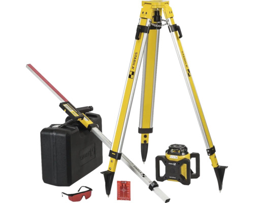 Stabila Logo, Rotationslaser-Set mit Stativ, Messlatte, Empfänger, Brille und Koffer
