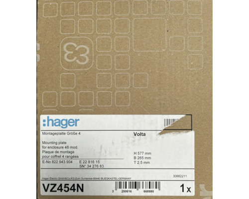 Hager Montageplatte Größe 4 für Gehäuse 48 Modul