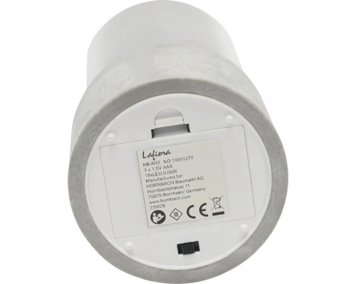 Lafiora LED Kerze mit Batteriefach und Produktspezifikationen