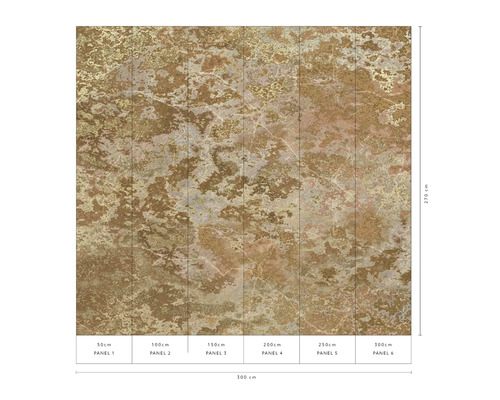 Wandbild mit marmorierter Oberfläche, unterteilt in sechs Bahnen mit Größenangaben.