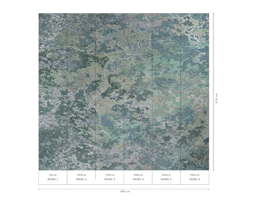 Tapete mit abstrakten Flecken und den Maßen 300 cm mal 270 cm.