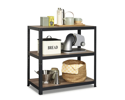 Regal mit drei Ebenen und Küchenutensilien