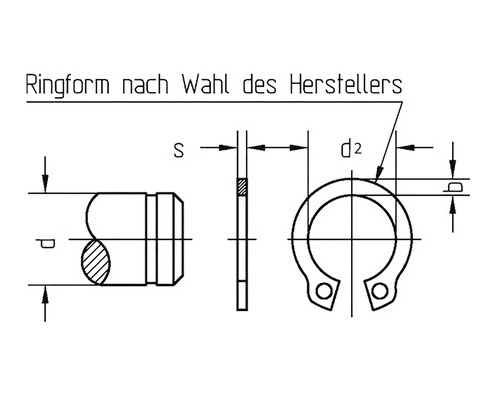 Technische Zeichnung eines Sicherungsrings zur Verwendung mit einer Welle