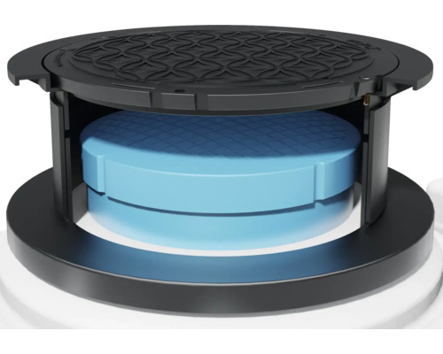 Geöffneter Revisionsschacht mit blauer Abdeckung