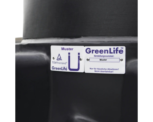 TÜV Rheinland Siegel und GreenLife Logo auf einem Produkt