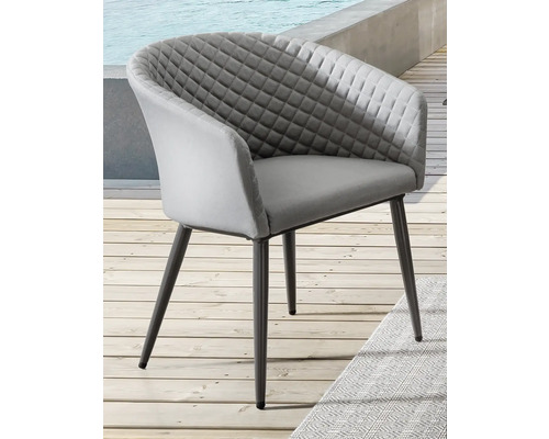 Gepolsterter Stuhl mit Armlehne und Metallbeinen für den Außenbereich