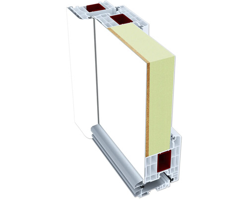 Querschnitt eines Fensterrahmens mit Dämmmaterial