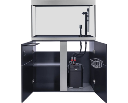 Aquarium mit Unterschrank und geöffneten Türen