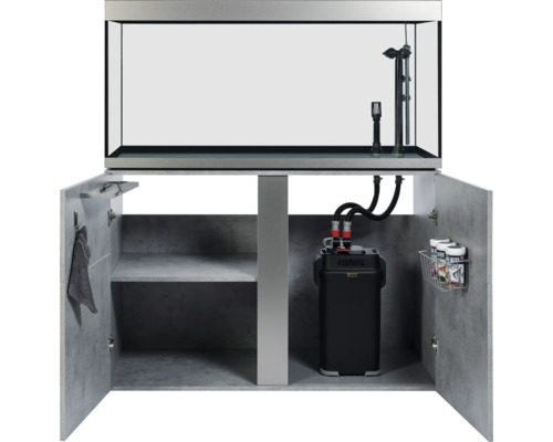 Aquariumkombination mit Unterschrank und Zubehör für die Aquariumpflege