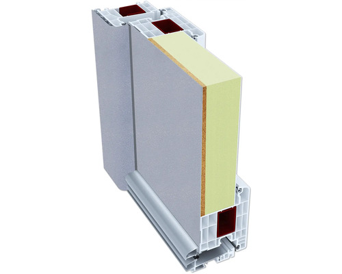 Querschnitt eines Kunststofffensterrahmens mit Dämmung