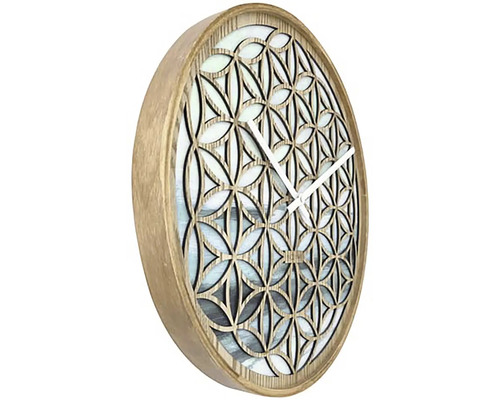 Dekorative Wanduhr mit Holzrahmen und filigranem, floralem Muster